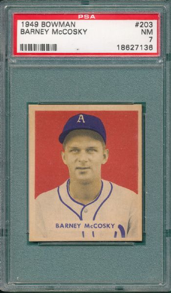 1949 Bowman #203 Barney McCosky PSA 7