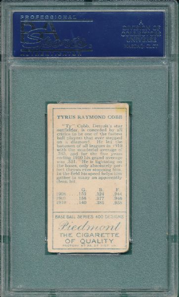 1911 T205 Ty Cobb Piedmont Cigarettes PSA Authentic *Nice Presentation*