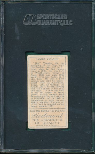 1911 T205 Vaughn, Piedmont Cigarettes SGC  Authentic