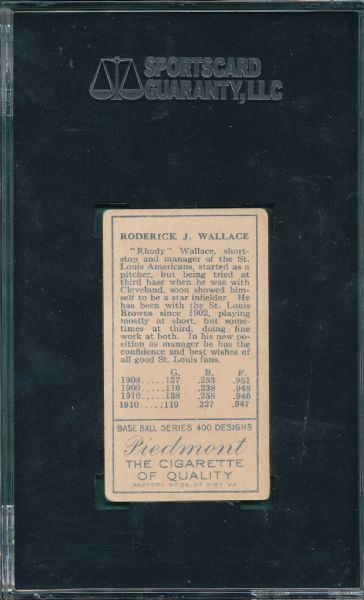 1911 T205 Wallace, 2 Lines 1910, Piedmont Cigarettes SGC 40