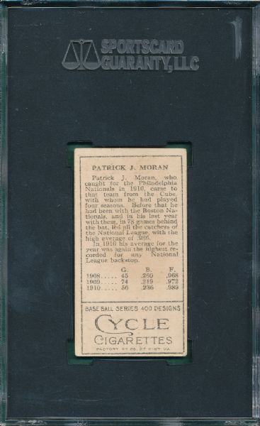 1911 T205 Moran, No Stray Line, Cycle Cigarettes SGC 60