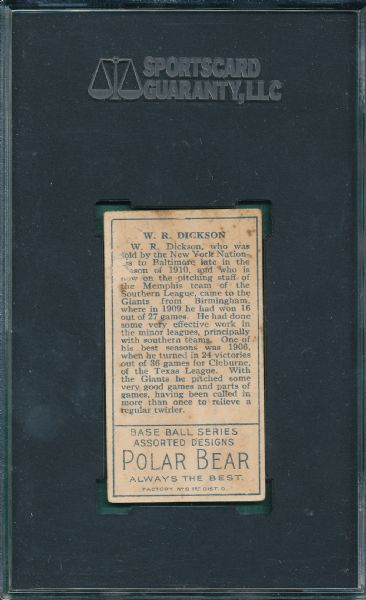 1911 T205 Dickson Polar Bear Tobacco SGC Authentic