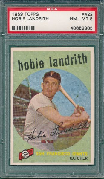 1959 Topps #87 O'Connell, #422 Landrith & #452 Fernandez (3) Card Lot PSA 8