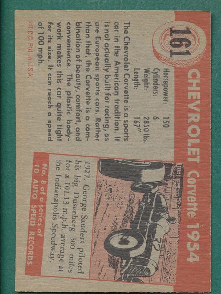 1954 Topps World of Wheels, High Numbers, Lot of (6) W/ Corvette *High Grade*