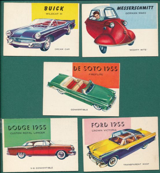 1955 Topps World of Wheels, High Numbers, Lot of (5) W/ Buick *High Grade*