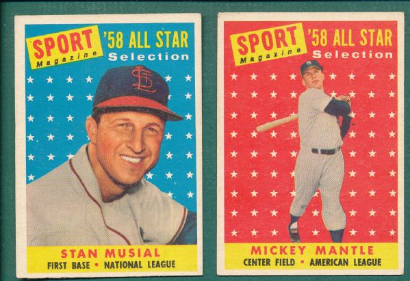 1958 Topps Lot of (2) All Star Mantle & Musial