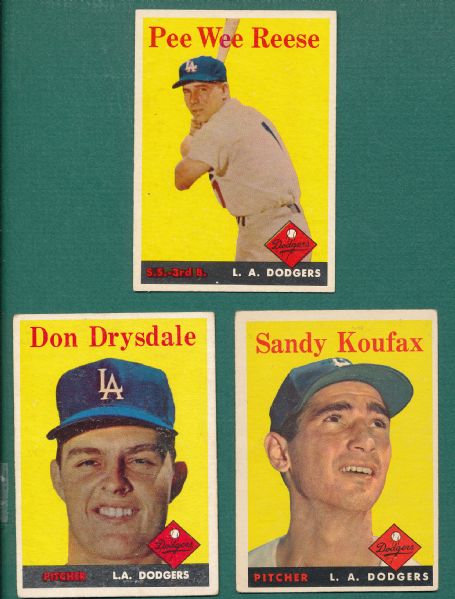 1958 Topps Lot of (5) Dodgers & Yankees W' Koufax