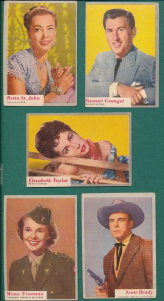 1952 Topps Who-Z-AT (5) & 1957 Hit Stars (9) W/ Elizabeth Taylor, Lot of (12)