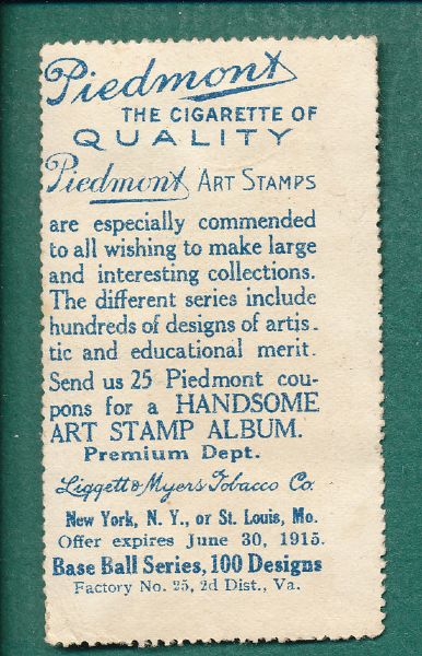 1914 T330-2 Richard Hoblitzell, Piedmont Art Stamp