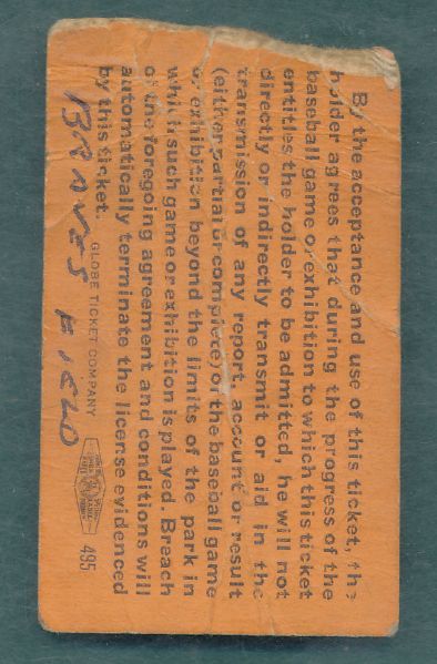 1947 Boston Braves Ticket Stub May 30, 1947