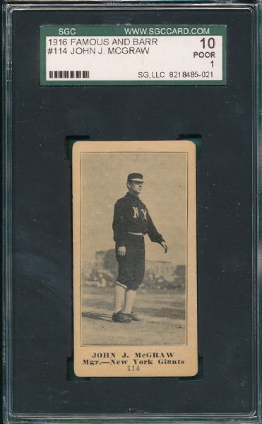 1916 Famous & Barr #114 John McGraw SGC 10