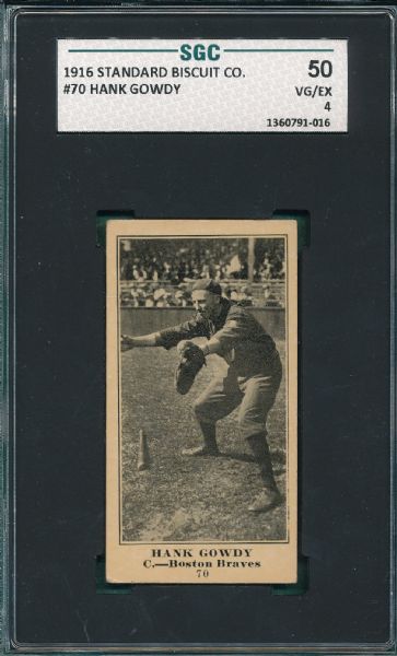 1916 Standard Biscuit Co. #70 Hank Gowdy, Inverted Back, SGC 50 *Only One Graded*