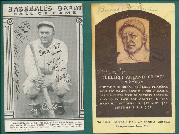 1950s Lot of (3) Postcard & Exhibits W/ Ty Cobb
