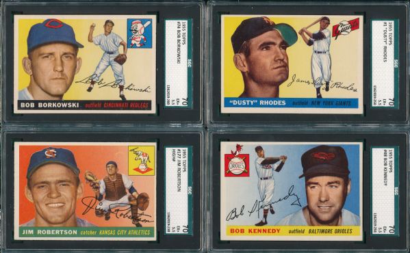 1955 Topps Lot of (4) W/ #1 Rhodes, SGC 70 *High Number*