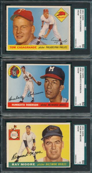 1955 Topps #167, #182 & 208, Lot of (3) , SGC 60 *High Number*