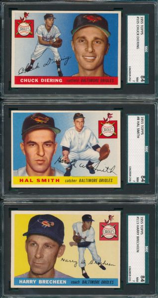 1955 Topps Lot of (3) Orioles W/ Diering SGC 84