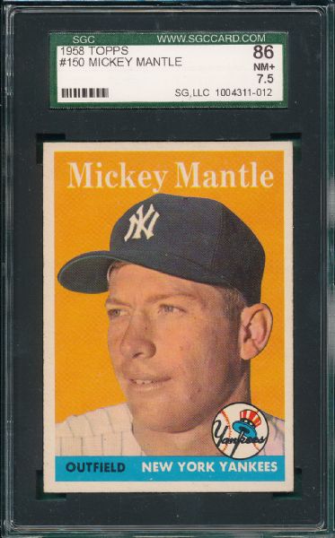 1958 Topps #150 Mickey Mantle SGC 86