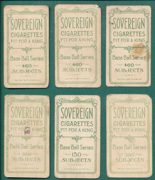 1909-1911 T206 Lot of (6) Sovereign Cigarettes 