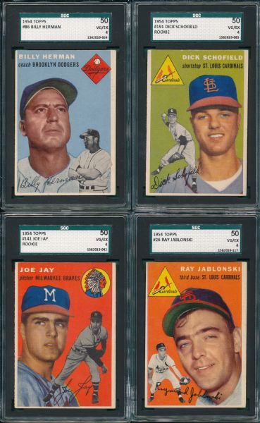 1954 Topps Lot of (13) National Leaguers W/ Rhodes, Rookie SGC 50