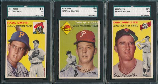 1954 Topps #11, #42 and #174 , Lot of (3) SGC 84