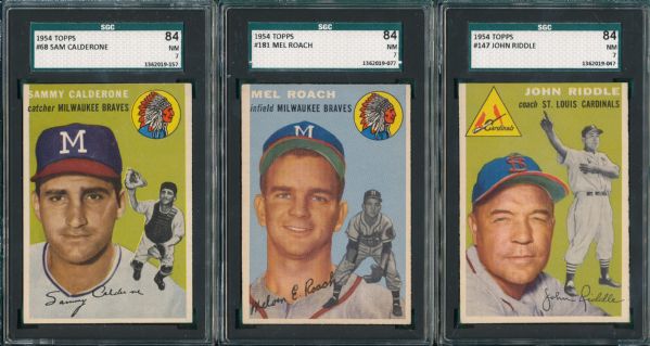 1954 Topps #68, 147, and 181 , Lot of (3) SGC 84