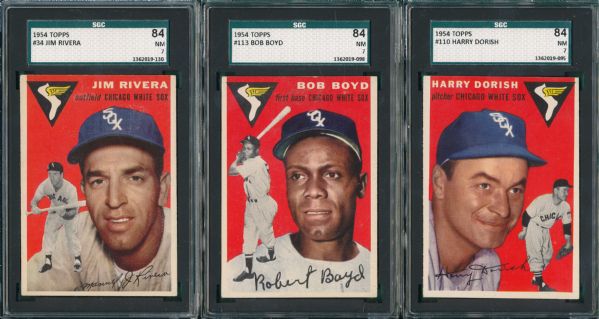 1954 Topps #34, #110, and #113, White Sox, Lot of (3) SGC 84