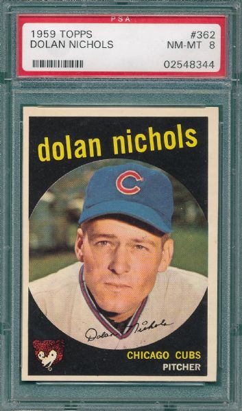 1959 Topps #362 Dolan Nichols, Option, PSA 8