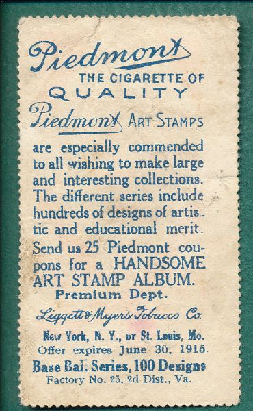 1914 T330-2 Quinn Piedmont Art Stamps *Federal League*