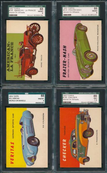 1953 Topps World on Wheels (8) Card Lot SGC 80-88