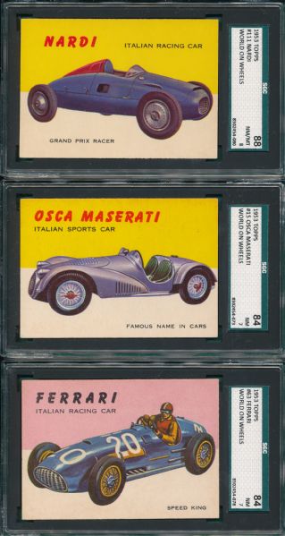 1953 Topps World on Wheels (9) Card Lot SGC 80-92