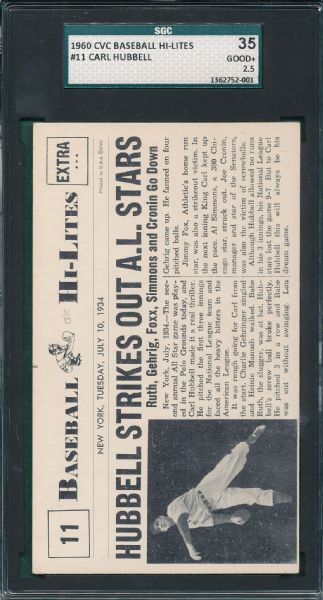 1960 CVC Baseball Hi-Lites Lot of (3) W/ #08 Christy Matewson SGC 70