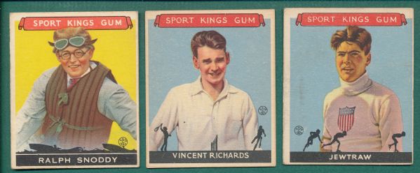 1933 Sports Kings #11, 23 & 25, Lot of (3) W/ Snoddy