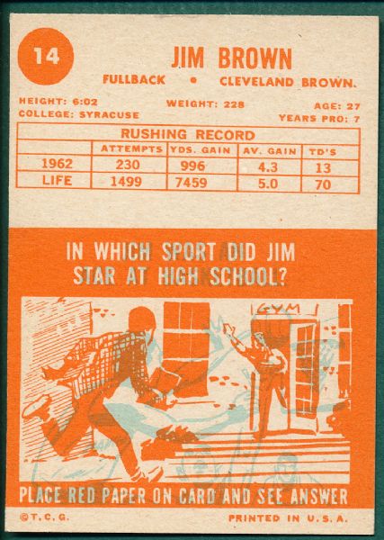 1963 Topps FB #14 Jim Brown