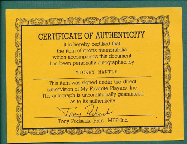 Mickey Mantle Autographed Envelope