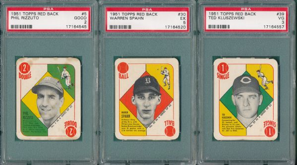 1951 Topps Red Backs Lot of (3) PSA W/ Rizzuto