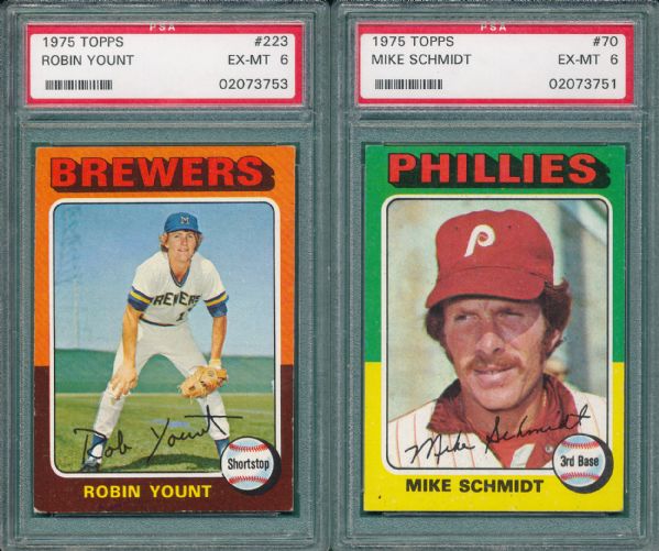 1975 Topps #223 Yount, Rookie & #70 Schmidt, Lot of (2) PSA 6 