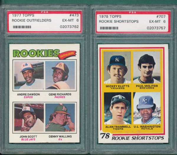 1977 Topps #473 Dawson & 1978 #707 Molitor, Lot of (2) Rookies PSA 6 