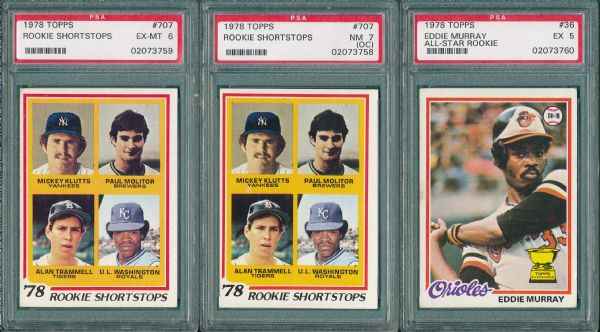 1978 Topps #707 Molitor (2) & #36 Murray, Rookie Lot of (3)