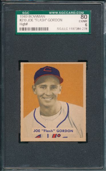 1949 Bowman #210 Joe Gordon SGC 80 *High Number*