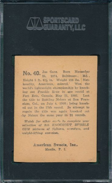 1938 American Sweets #40 Joe Gans ACC NX5 SGC Authentic