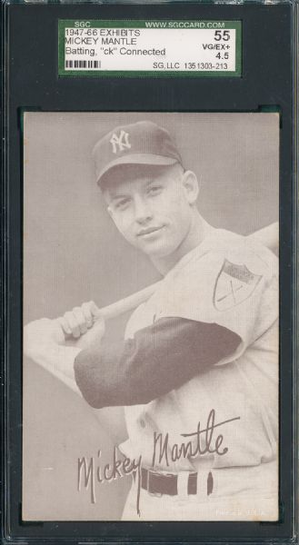 1947-66 Exhibits Mickey Mantle, Batting, ck Connected SGC 55