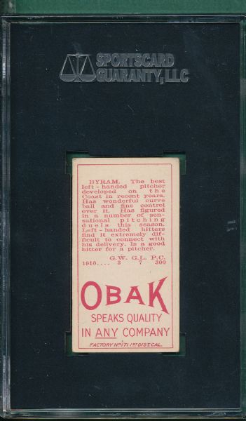 1911 T212 Byram Obak Cigarettes SGC 50