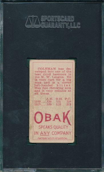 1911 T212 Coleman Obak Cigarettes SGC 40