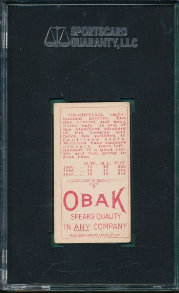 1911 T212 Christian Obak Cigarettes SGC 40