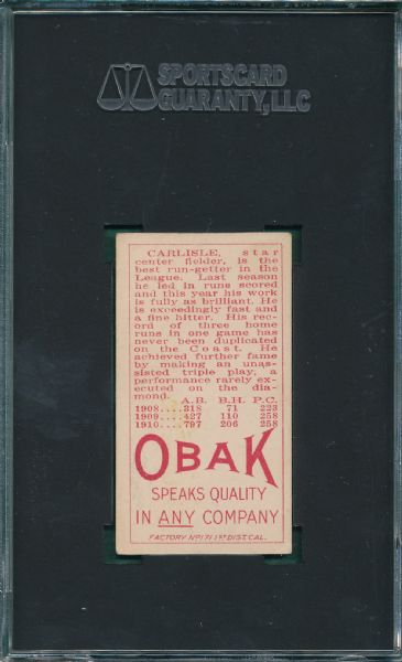 1911 T212 Carlisle Obak Cigarettes SGC 30
