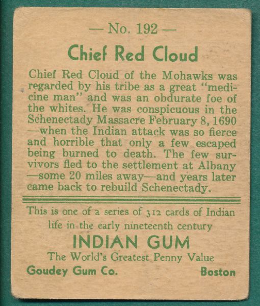 1933 Goudey Indian Gum #192 Chief Red Cloud