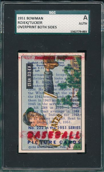 1951 Bowman Lot of (2) Unique Cards, Rojek/Tucker & Church MacDonald SGC