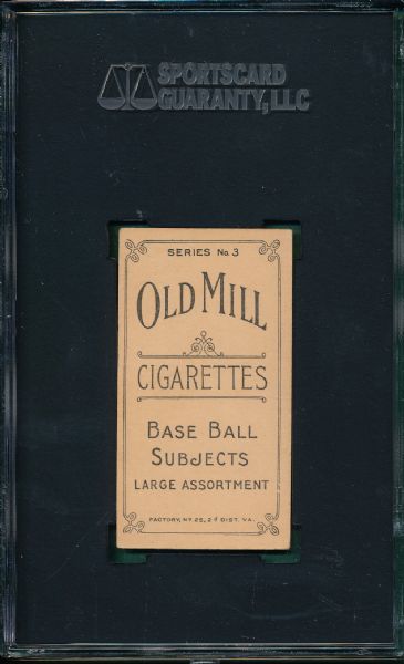 1910 T210-3 Hooks Old Mill Cigarettes SGC 60 *Orange Border* *Highest Graded, Low Pop*