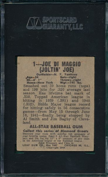 1948-49 Leaf #1 Joe DiMaggio SGC 55