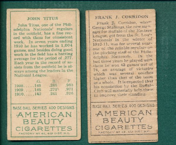 1911 T205 Titus & Corridon American Beauty Cigarettes (2) Card Lot